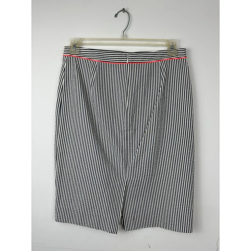 J.Crew No. 2 Pencil Skirt 6 Navy White Striped Seersucker Pink Trim 45929